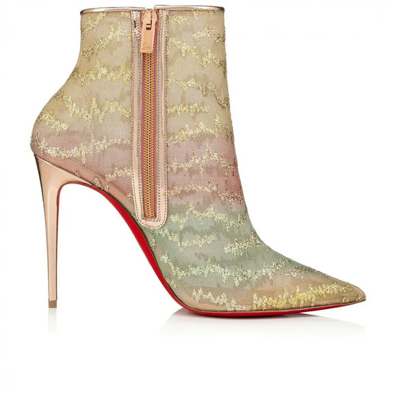 Christian Louboutin Nancy Bootie 100 Multicolor Glitter Mesh Pump Heel Boot 40 - Picture 7 of 12